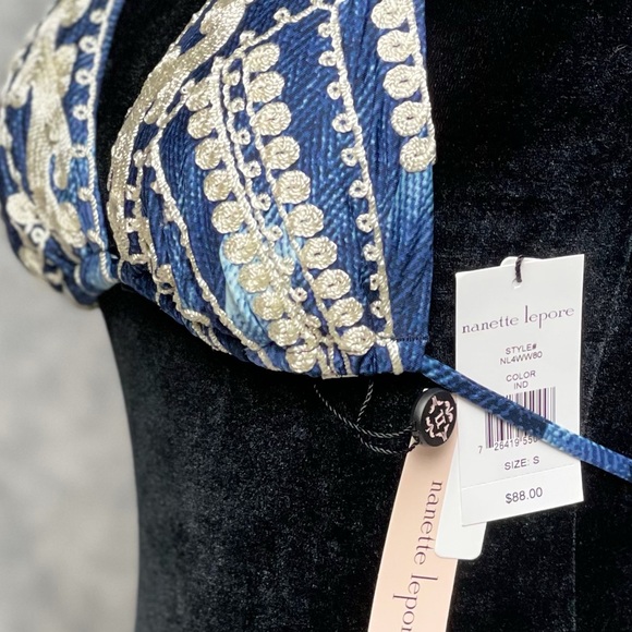 Nanette Lepore Swim. Deja-Blue Vixen Bikini 2 piece embroidered. Small. NWT - Picture 4 of 5